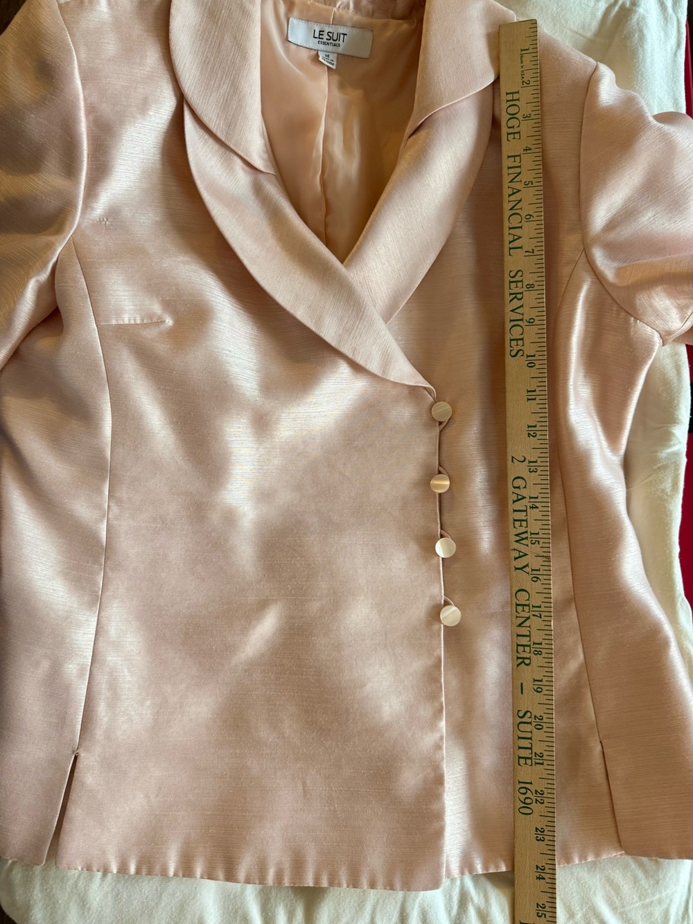 Le Suit Blush Pink Satin Two-Piece Skirt Suit Sz. 14 Career Mother-of-the-Bride - Picture 14 of 16